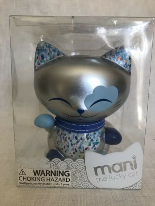 Silver & Blue Mani The Lucky Cat Good Luck Figure Maneki Neko