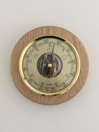 Barometer Weather Instrument Round Solid Oak Mount Ideal Gift