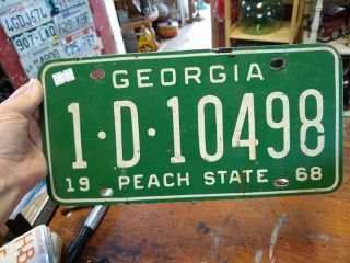 Vintage 1968 Flat Green Georgia Peach State 1967 License Plate 1 - D - 10498