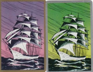 Vintage Swap Playing Card - 2 Single - Tall Ships Silhouettes - 21