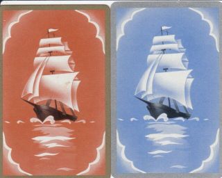 Vintage Swap Playing Card - 2 Single - Tall Ships Silhouettes - 16
