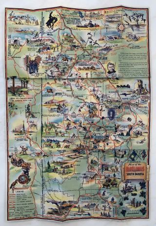 1940s South Dakota Black Hills Cartoon Map Travel Poster Brochure Vintage Orignl