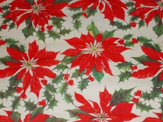 Vtg Christmas Wrapping Paper Gift Wrap 1950 Gold Red Green Classic Poinsettia