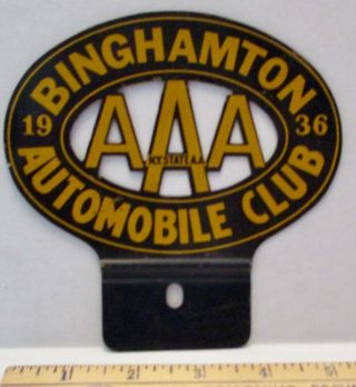 1936 Aaa License Plate Topper - 1936 " Binghamton Aaa Automobile Club "