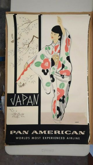 Pan American Airways Travel Poster To Japan By A.  Amspoker.  Mid 1950 