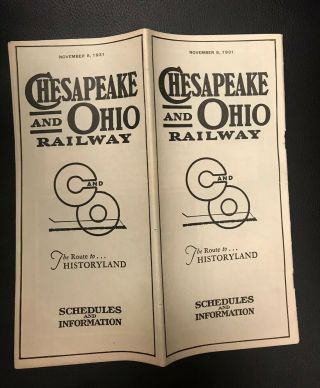 Chesapeake & Ohio Railway Historic Vintage Train Timetable November 8,  1931