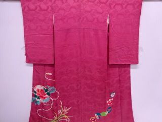 72842 Japanese Kimono / Antique Kimono / Monkinsha / Embroidery / Drum With Flo