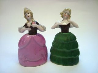 Pair German Porcelain Perfume Bottle Ladies With Glass Dauber Half Doll Related