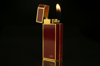 Cartier Gas Lighter Paris Burgundy Color Oval Vintage A02