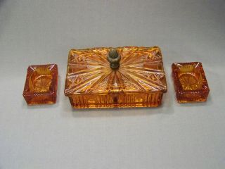 Glass Cigarette Holder And Ashtray Vintage Amber Set Acorn Handle