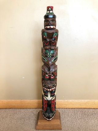 John Williams Wooden Carved Totem Pole 26” Native American Nootka Pac Northwest