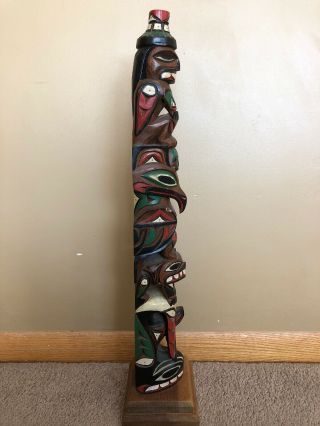 John Williams Wooden Carved Totem Pole 26” Native American Nootka Pac Northwest 2