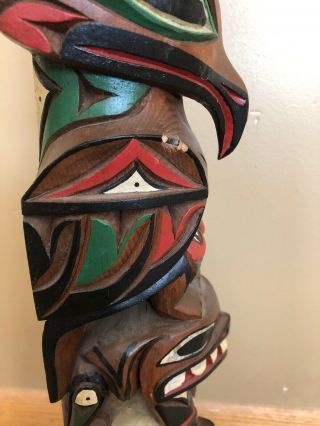 John Williams Wooden Carved Totem Pole 26” Native American Nootka Pac Northwest 3