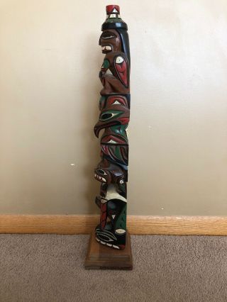 John Williams Wooden Carved Totem Pole 26” Native American Nootka Pac Northwest 6