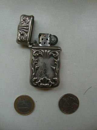 Vintage Silver Zippo Cigarette Lighter Match Safe Vesta Briquet Benzin Feuerzeug