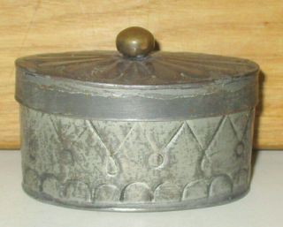 Antique Tin Trinket Pill Snuff Box With Brass Ball Handle