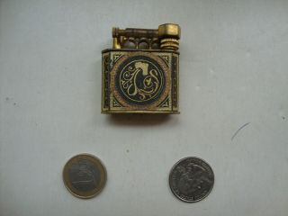 Vintage Lift Arm Pocket Cigarette Lighter Mixed Metal Damascine Gold Benzin Feue