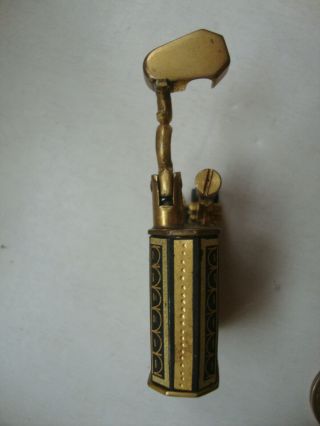 Vintage Lift Arm Pocket Cigarette Lighter Mixed Metal Damascine Gold Benzin Feue 4