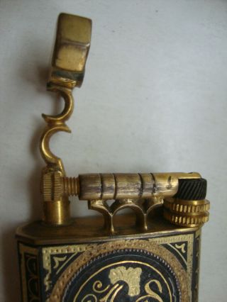 Vintage Lift Arm Pocket Cigarette Lighter Mixed Metal Damascine Gold Benzin Feue 7