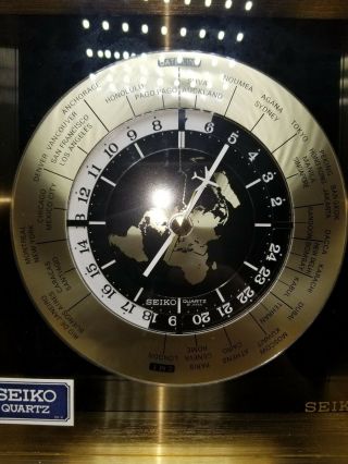 Brass Seiko Quartz Desk Mantle World Time Zone Clock with Airplane Second Hand 4