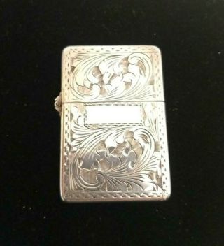Vintage Hand Engraved Sterling Silver Zippo Lighter Case With Zippo Insert