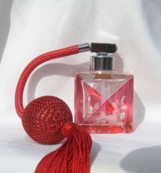 Vintage Hand - Cut Cranberry/crystal Perfume Bottle With Atomizer