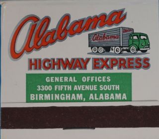 Nm 1950s Alabama Highway Express 30s Truck Full Match Book - Birmingham,  Al