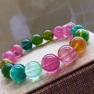 Natural Colorful Tourmaline Crystal 10.  8mm Clear Beads Woman Bracelet Aaaaaa