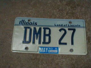 1993 Illinois Vanity License Plate Dmb 27,  Dumb And Dumber,  27 Year Old Blonde