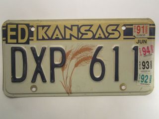 License Plate Car Tag 1988 1994 Kansas Dxp 611 Wheat Stalk [z266]