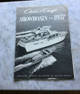 Nos Never Issued 1957 Chris Craft Showboats Fold - Out Large Picture Brochure B&w
