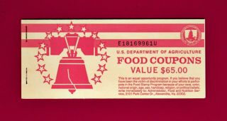 Rare Unc Complete $65.  00 Food Stamps Coupons Booklet (6 X $10.  00) & (5 X $1.  00)