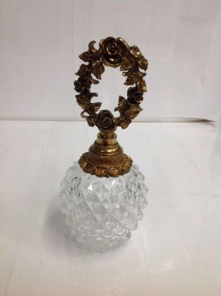 Vintage Gold Ormolu Filigree Perfume Bottle With Rose Leaves Motif 4