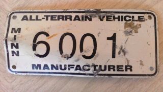 Minnesota All Terrain Vehicle License Plate Atv Manufacturer 6 00 1 No Date Vtg?