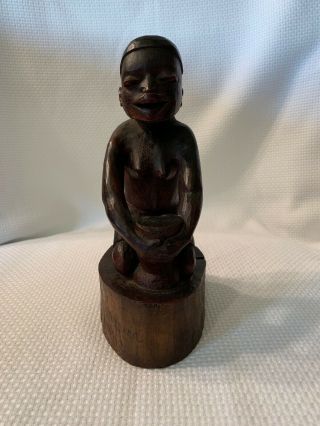 Hand - Carved Wooden Statue,  African Woman Kneeling With Pot,  1942