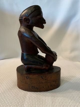 Hand - Carved Wooden Statue,  African Woman Kneeling With Pot,  1942 2