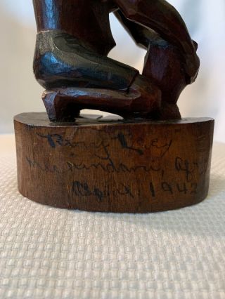 Hand - Carved Wooden Statue,  African Woman Kneeling With Pot,  1942 3