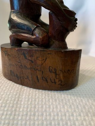 Hand - Carved Wooden Statue,  African Woman Kneeling With Pot,  1942 4
