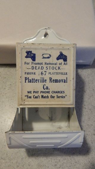 Platteville Removal Co.  Wisconsin Wis Wi Dead Stock Match Box Holder