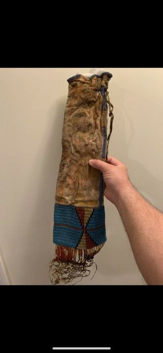 CHEYENNE BEADED QUILLED HIDE PIPE BAG 19TH CENTURY INDIAN NATIVE AMERICAN 1870s 8