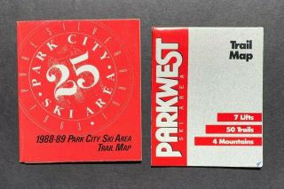 Park West & Park City 2 Different Utah Ski Trail Maps Vintage 1988 - 1989