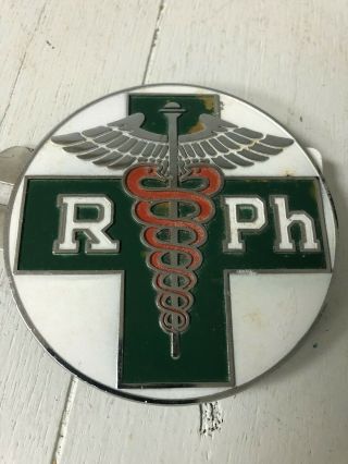 1950s Registered Pharmacist metal car License plate topper badge tag J & J ' 58 2
