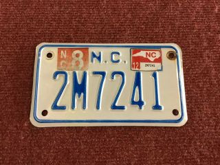 North Carolina Motorcycle License Plate 2m7241