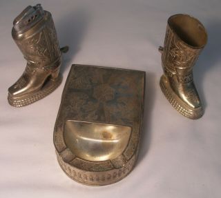 Made In Occupied Japan - Cowboy Boot Lighter And Cigarette Holder With Ashtray