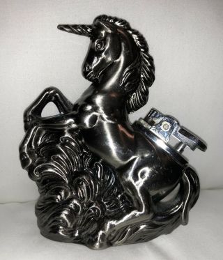 Unicorn Figural Lighter Pewter Made In Japan Vintage Rare Antique Collectible