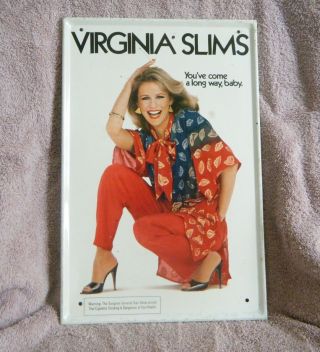 1970s Virginia Slims Cigarette 9 Inch.  X 13 - 3/4 Inch Tin Advertising Sign