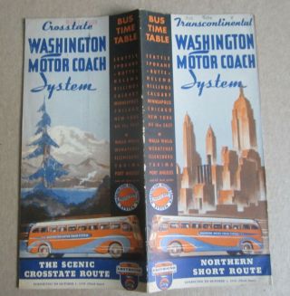 Old Vintage 1938 - Washington Motor Coach - Bus Time Table - Seattle Spokane