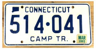 Connecticut 1992 Camp (private) Trailer License Plate 514 - 041