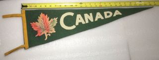 Vintage 27 " Canada 1940 - 50’s Felt Pennant Green With Maple Leaf In Fall Colours
