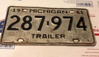 1961 Michigan Trailer License Plate Tag 287974